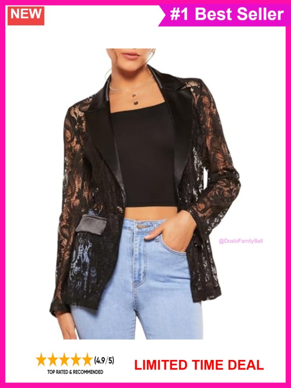 Floral Lace Sheer Mesh Blazer Single Button Lapel Neck Long Sleeve